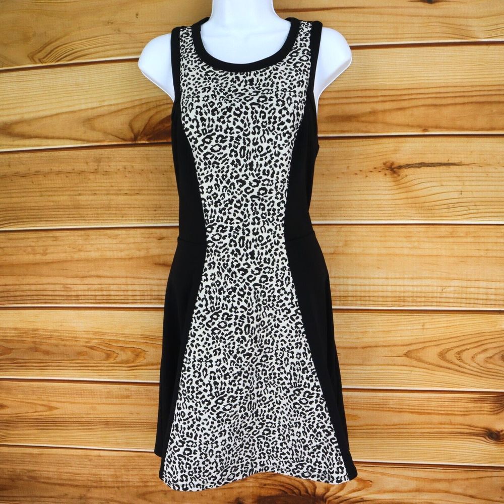 Robbi & Nikki A-Line Dress Womens Sz M Black Cheetah Print‎ Polyester Sleeveless